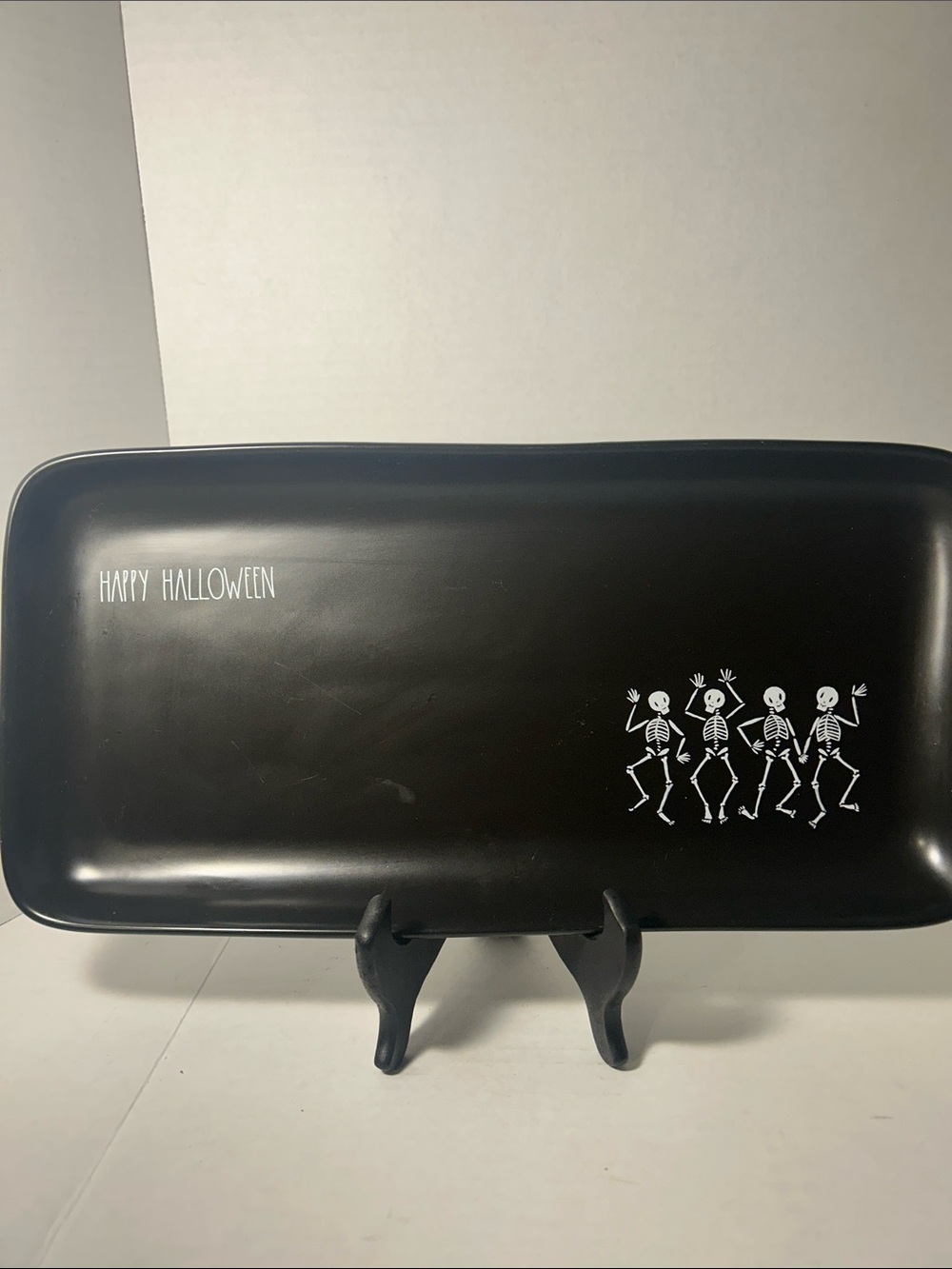 Rae Dunn Black Halloween Tray with Dancing Skeletons